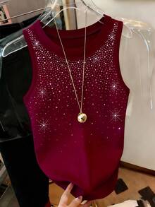 Resyla 休闲水钻装饰纯色圆领背心，夏季 - 彩色 - 查看 3