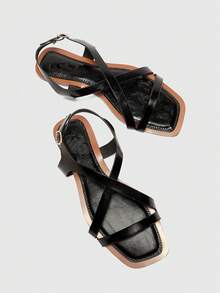 CUCCOO BIZCHIC 女士方头简约休闲宽松平底凉鞋 - 黑色 - 查看 5