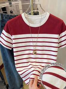 Resyla Camiseta casual de mujer con estampado, a la moda con rayas - Multicolor - Ver 1