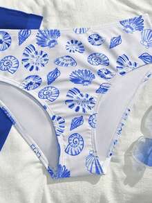SHEIN Bộ bikini in hoa thời trang dễ thương cho bé gái tuổi teen, thích hợp đi biển, hồ bơi, dự tiệc, kỳ nghỉ, bộ đồ bơi ba mảnh mùa xuân/hè. Đồ bơi hai mảnh in hoa màu xanh trắng cho bé gái, bộ bikini cạp cao, bộ bikini kín đáo, trang phục mùa hè cho bé gái, đồ bơi cho thiếu nữ, bộ đồ bơi hai mảnh mùa hè cho bé gái, bộ đồ phối hợp cho bé gái mùa hè, trang phục mùa hè, đồ bơi in hình vỏ sò, bộ bikini buộc cổ, đồ đi biển có áo khoác ngoài. - Màu xanh lam - Xem 5