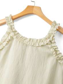 Franclia Women's Ruffled V-Neck Textured Loose Fit Tank Top, Suitable For Daily Wear, Vacation And Travel, Spring/Summer - Apricot - View 6