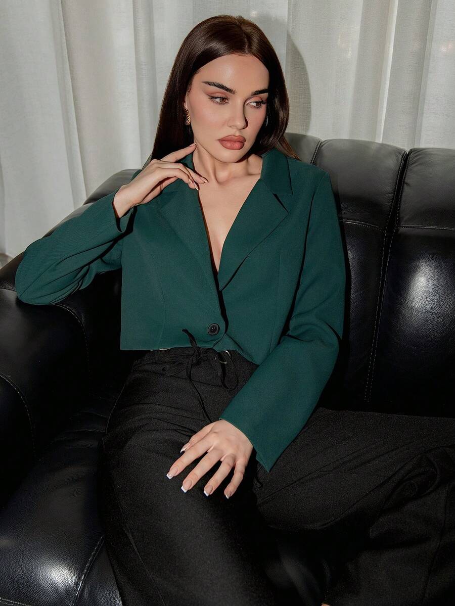 Bris Aura Women Short Casual Blazer Jacket, Workwear Top Fall Cloth For Women - Dark Green - View 1