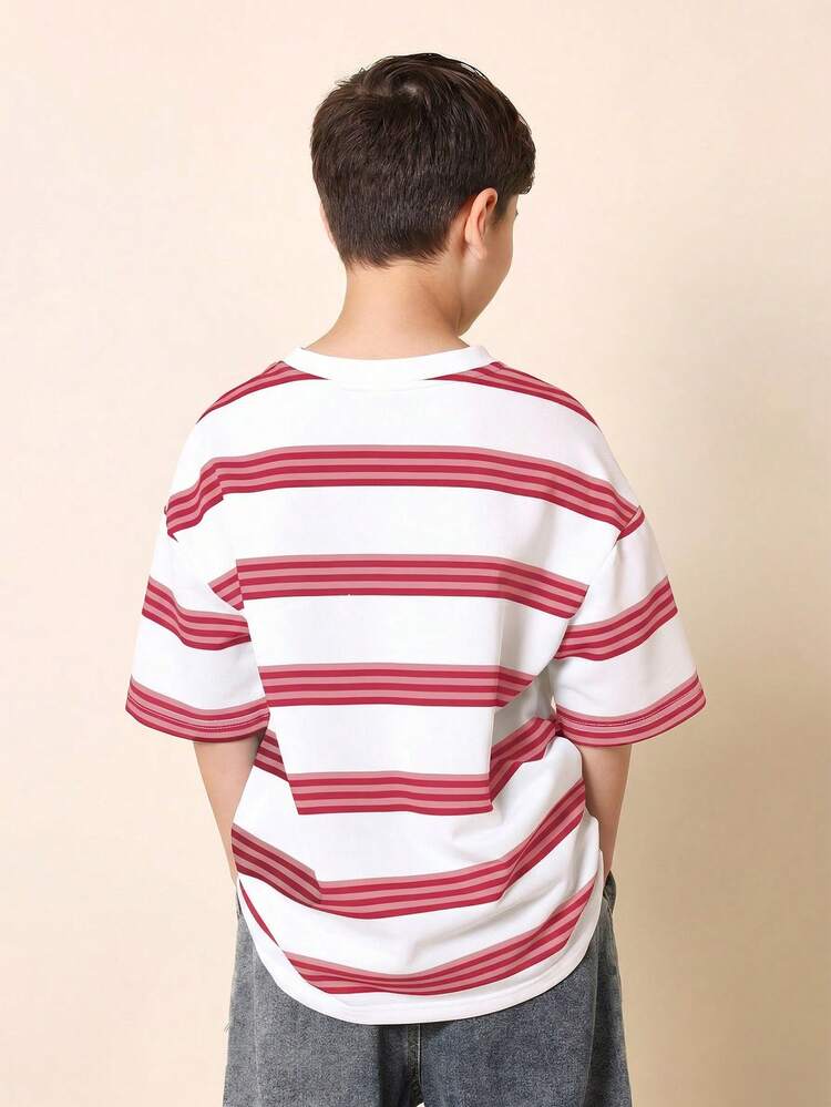 ボーイズ オーバーサイズ ストライプ Tシャツ 半袖 カジュアル ティー 夏 快適 クルーネック トップス