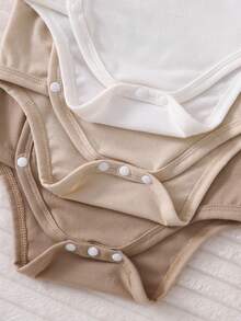 6件套新生儿男女宝宝纯色针织柔软圆领长袖上衣和松紧腰裤套装，纯色面料，舒适柔软 - 彩色 - 查看 3