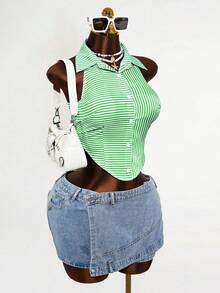 Mistrie Áo sơ mi kiểu dáng thường ngày, thắt nơ sau lưng, thích hợp cho mùa xuân và hè. - màu xanh lá - Xem 5