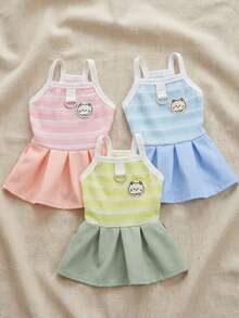 PETSIN 狗狗服装、猫咪服装、动物裙装、宠物春夏新品系列、幼犬连衣裙、公主风百搭连衣裙、条纹印花、小型动物服装、清凉防晒霜 - 彩色 - 查看 1