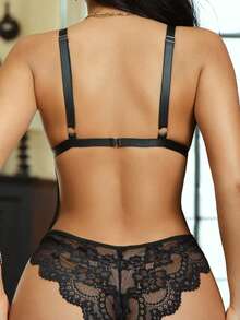 Seduluxe Bộ jumpsuit hở lưng gợi cảm phối ren dành cho nữ - màu đen - Xem 2