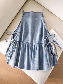 CosyJoli Plus Size Women Knotted Ruched Casual Versatile Daily Wear Camisole Top Spring/Summer Casual Vacation Tops - Blue - View 5