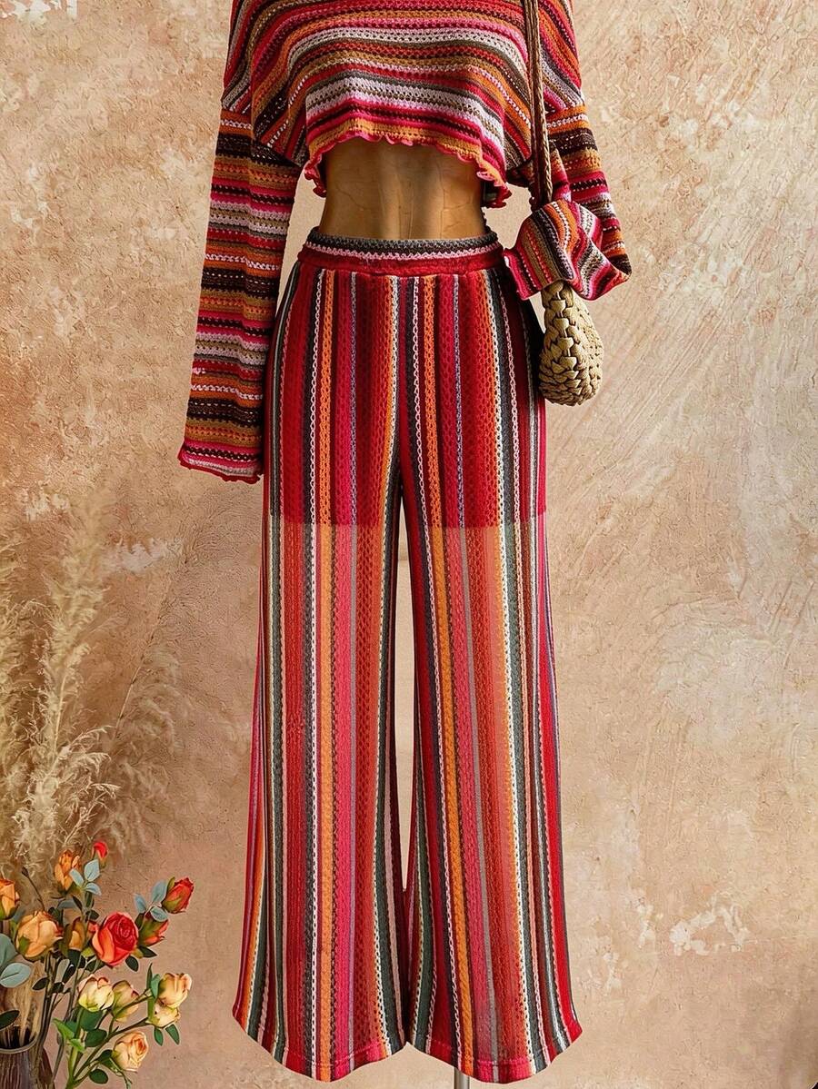 INAWLY Women's Striped Casual Versatile Wide Leg Pants For Daily Wear - Multicolor - View 1