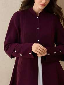 Al Najma Solid Color Elegant Slim Fit Abaya For Women, Autumn/Winter - Burgundy - View 1