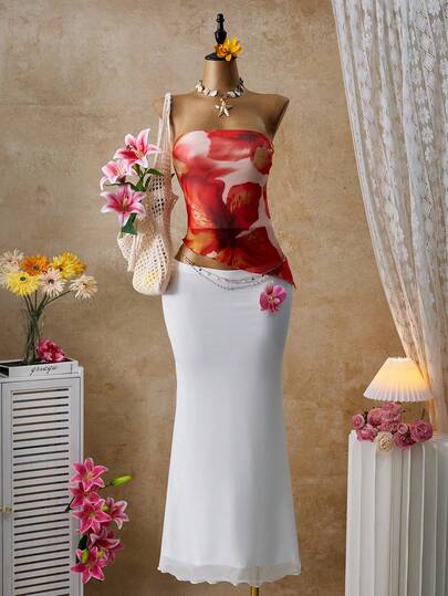 Femesol Yellow Floral Print Backless Cropped Camisole Top, Suitable For Beach Wear