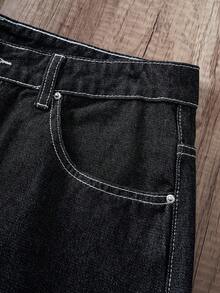Manfinity Joysei Quần jean ống rộng dáng rộng thoải mái cho nam có túi sau thêu hình ngôi sao, phong cách đường phố - màu đen - Xem 3