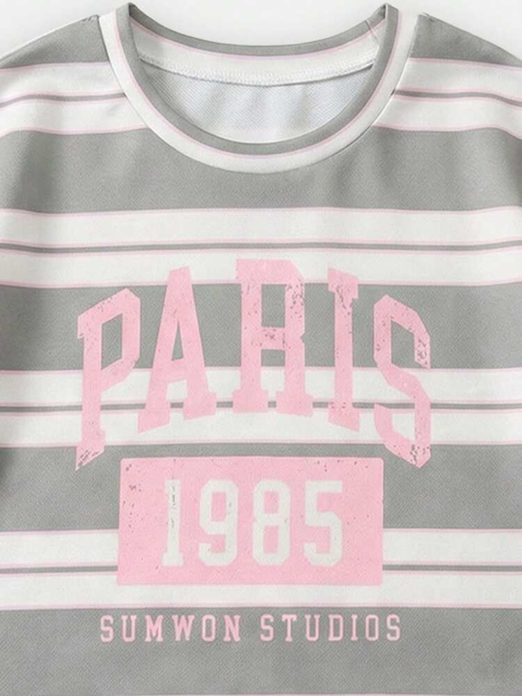 Striped Co-Ord Set With Paris Graphics