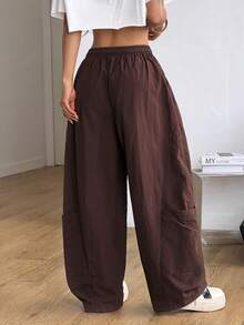 Coolane 女士春夏街头风休闲运动复古舒适宽松棕色长裤 - 棕色 - 查看 2
