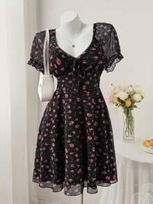 Sweetra Digital Mesh Short Sleeve Casual Knit Dress, Spring/Summer - Multicolor - View 5