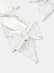 CUCCOO HITCHD Zapatos de mujer nuevos para primavera y verano con lazo de encaje, tacón de 6,5 cm, zapatos de tacón fino y elegante, puntiagudos, de malla blanca, para uso diario y citas de mujer - Blanco - Ver 4
