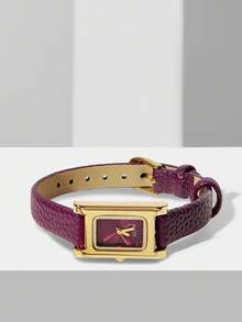 MOTF PREMIUM Đồng hồ mini mạ vàng họa tiết vải thiều màu đỏ tía - Màu Đỏ Sâu - Xem 7