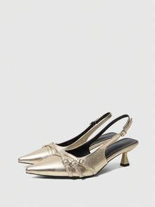 Giày nữ mũi nhọn, gợi cảm, quai sau, khóa cài, kiểu dáng nông, phù hợp cho công sở, đi làm, giày cao gót và giày bít mũi. - Vàng - Xem 2