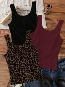 SHEIN EZwear 3件套女士圆领休闲百搭日常上衣，适合夏季穿着 - 彩色 - 查看 2