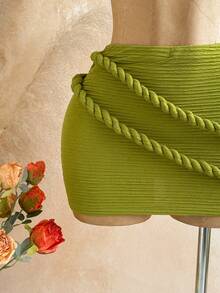 Soleia 新款扭结吊带紧身迷你裙，百搭波西米亚风，充满假日气息，适合秋季女装，复古风，度假风 - 綠色 - 查看 3