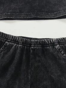 SHEIN Explorewe 2件組男嬰休閒韓風深灰色夏季套裝 字母與紮染圖案短袖T恤及短褲 沙灘服 6M-3T - 黑色 - 查看 3