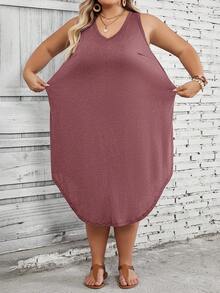 SHEIN CURVE+ Váy vest dáng suông màu trơn dành cho nữ cỡ lớn - màu nâu - Xem 10