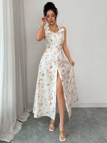 Elenzga 女士优雅度假碎花翻领开襟A字连衣裙，春夏款 - 彩色 - 查看 1