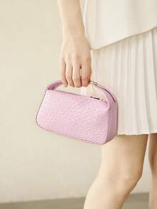 MOTF PREMIUM LADIES EXQUISITE WOVEN EMBOSSED MATERIAL HANDBAG WITH SMALL HARDWARE DECORATION DETAILS,NEW YEARS - Pink - View 9