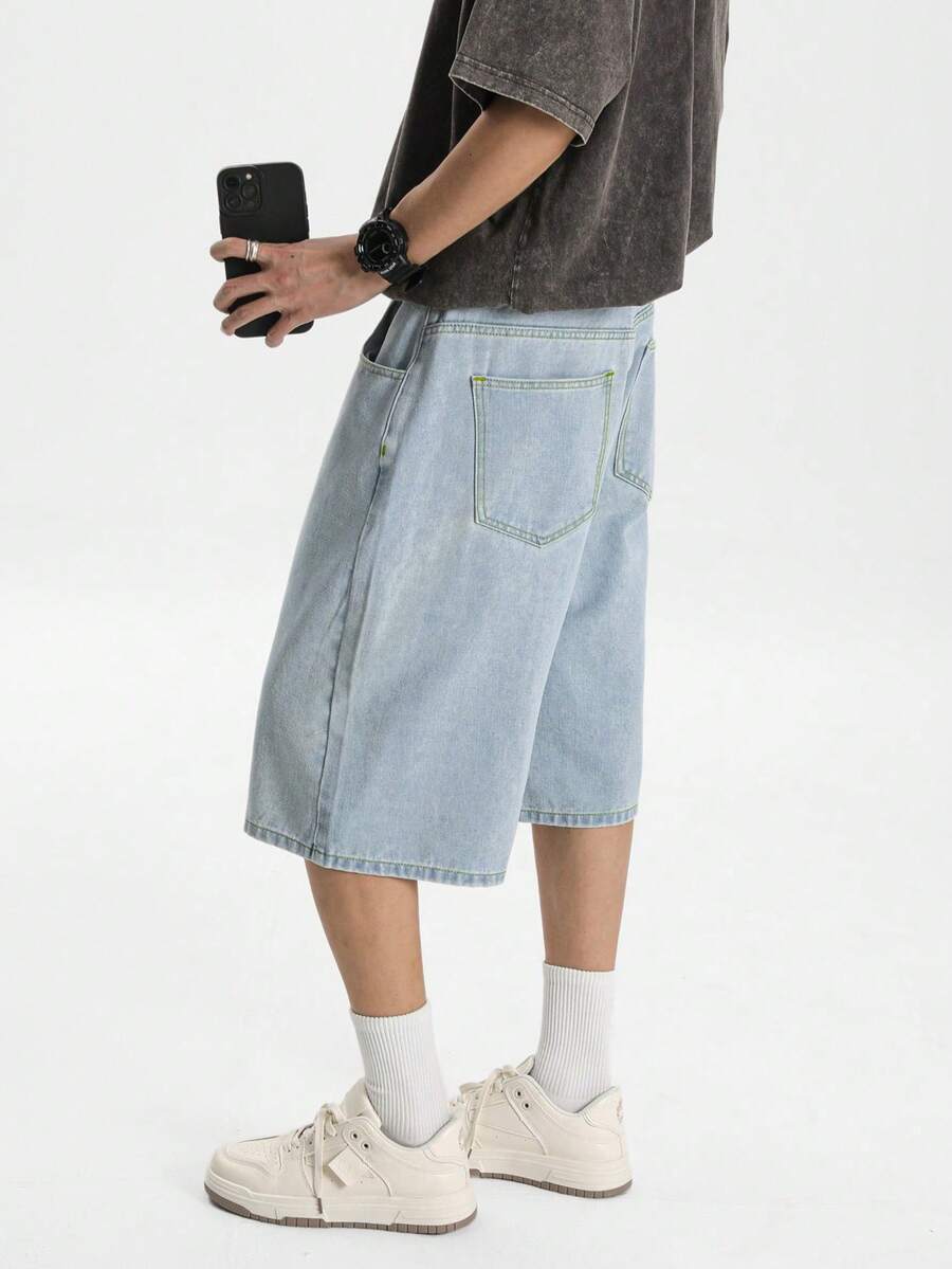 Manfinity Hypemode Quần short denim thường ngày rộng rãi màu xanh nhạt dành cho nam - Rửa nhẹ - Xem 1