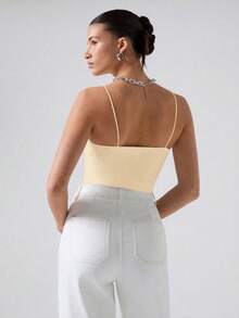 SHEIN EZwear Apricot Cropped Fitted Casual Camisole Top For Summer,Summer Top - Apricot - View 2