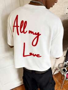 PAVTROS 男士休闲字母植绒印花圆领短袖T恤，夏季 - 白色 - 查看 7