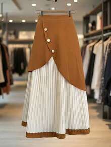 GlowEve Women's Retro High-End Fashionable Patchwork Skirt, New Spring/Summer/Autumn/Winter 2026 Collection, Elegant Goddess Style Long Skirt - Apricot - View 1