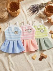 PETSIN 狗狗服装、猫咪服装、动物裙装、宠物春夏新品系列、幼犬连衣裙、公主风百搭连衣裙、条纹印花、小型动物服装、清凉防晒霜 - 彩色 - 查看 4