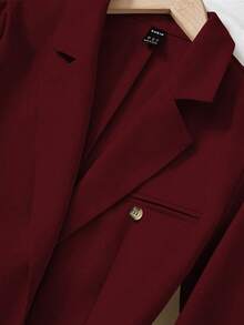 Franclia 女士纯色缺角领单排扣长袖西装套装，商务套装，女士裙装，酒红色套装，两件套，优雅西装套装，女士职业装套装，女士西装套装，商务职业装，女士裤装套装 - 酒紅色 - 查看 6