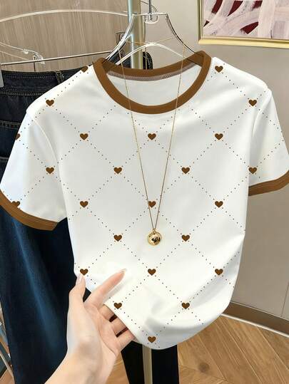 Resyla 女士爱心波点撞色圆领T恤