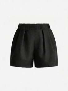 SHEIN LUNE Quần short màu trơn thường ngày cỡ lớn cho nữ, đa năng cho mùa hè - màu đen - Xem 3