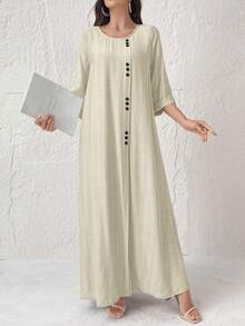 Al Najma Vestido de estilo árabe con decoración de botones para mujer - Albaricoque - Ver 6