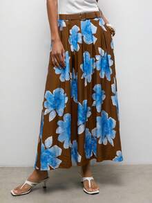 Maija 2026夏季新款卡其色百褶喇叭裙，PU皮革金属腰带设计，优雅休闲百搭，适合婚礼宾客、办公室、日常穿着、海滩、音乐节、派对、独立日、Y2K风格圣帕特里克节等场合。 - 彩色 - 查看 4