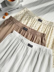 SHEIN EZwear 3条装加大码女式休闲波点印花宽松柔软棉混纺短裤，适合户外、日常、派对、通勤、音乐节、返校、度假、街头风、居家休闲、咖啡馆漫步、城市闲逛等场合，咖啡色、杏色可选。 - 彩色 - 查看 3