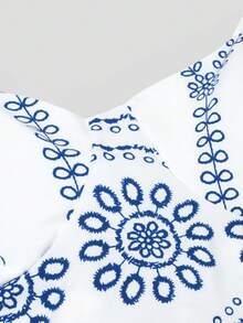 Lyxana 女士度假休闲优雅印花吊带背心和A字裙套装 - 藍白色 - 查看 8