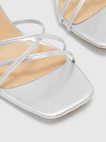 CUCCOO BIZCHIC Silver Color French Criss-Cross Open Toe Stiletto High Heel Shoes For Women - Silver - View 5
