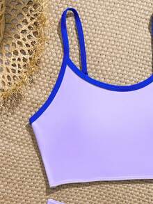 SHEIN Tween Girl Casual Hollow Floral Shaped Camisole Tankini Swimsuit Set - Purple - View 6