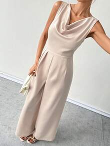 Franclia Mono de satén con escote pronunciado para mujer - Champán - Ver 5