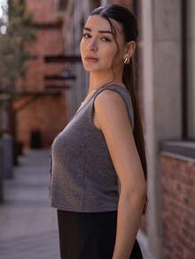 Andrea Bello Women's V-Neck Sleeveless Fitted Street Casual Vest Jacket Women Coats - White - View 5