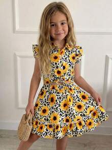 SHEIN 两件套少女碎花编织休闲背心和迷你裙套装 - 彩色 - 查看 1