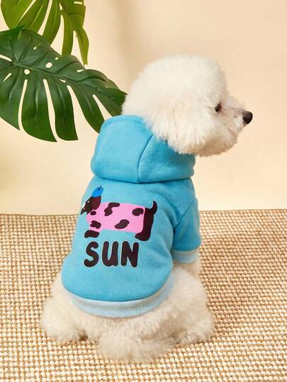 PETSIN 1 Piece Of Sausage Dog Letter Printed Pet Blue Sports Style Thick Warm Spring And Autumn Pet Clothing Hoodie