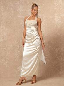 Lumalex Spring Summer Glossy Satin & Draped Mesh Splice Strapless Ruched Waist Mermaid Dress For Women Perfect For Summer  Spring-Break Trips  Cruises  Beach Weekends  Vacations  Parties  Date Nights  Weddings  Proms  Banquets  Birthdays  Carnivals  Festivals And Other Holiday Events. Neo-Girly Charm  Boho-Casual Flair  Quiet Luxury  Business Chic  And Relaxed Vacay A Richly Layered  Glitter-Accented Style For Luxury Proms  Receptions  Banquets  Weddings  Raves  Festivals  Holiday Gatherings  And Outdoor Evening Occasions-Ideal Whenever You Need A Sophisticated Yet Striking Party Look Ivory Dresses Wedding Dresses Ruched Dresses Bridesmaid Dresses Milkmaid Dresses - Light Yellow - View 15