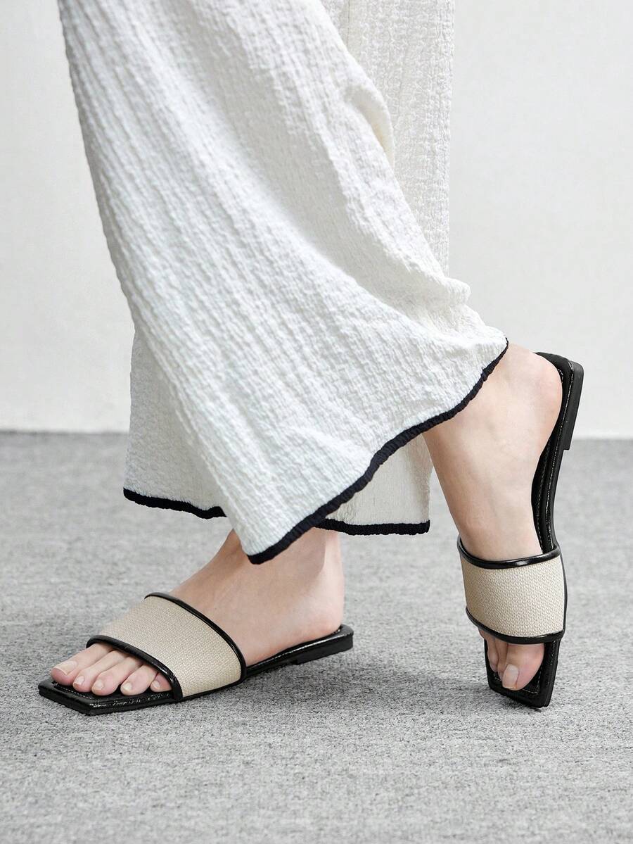 CUCCOO BIZCHIC Women's Silver Mesh Simple Flat Toe Elegant Casual Comfortable Slip-On Flats, Suitable For Workplace, Commute, Dates, Formal Events Summer - Almond color - View 1