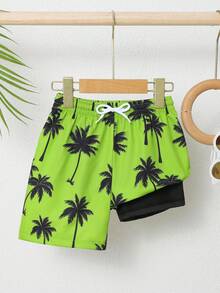 SHEIN 男童泳装，四向弹力面料，随机椰树印花沙滩短裤，休闲清爽，百搭，适合游泳、夏季度假、海滩、泳池、节日派对等场合。 - 彩色 - 查看 3