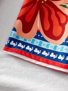 Tween Girl Floral & Bird Print Ruffle Off-Shoulder Casual Everyday Vacation Romper - Multicolor - View 5